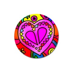 Stained Glass Love Heart Magnet 3  (round) by Apen