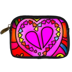 Stained Glass Love Heart Digital Camera Leather Case by Apen