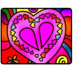 Stained Glass Love Heart Two Sides Fleece Blanket (medium) by Apen