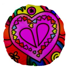 Stained Glass Love Heart Large 18  Premium Flano Round Cushions by Apen