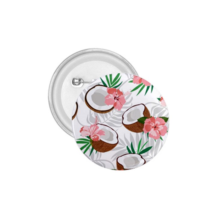 Seamless Pattern Coconut Piece Palm Leaves With Pink Hibiscus 1.75  Buttons