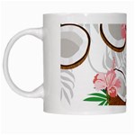 Seamless Pattern Coconut Piece Palm Leaves With Pink Hibiscus White Mug Left