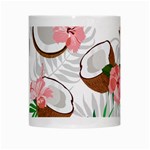 Seamless Pattern Coconut Piece Palm Leaves With Pink Hibiscus White Mug Center