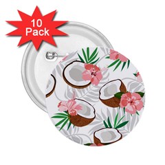 Seamless Pattern Coconut Piece Palm Leaves With Pink Hibiscus 2 25  Buttons (10 Pack)  by Apen