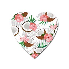 Seamless Pattern Coconut Piece Palm Leaves With Pink Hibiscus Heart Magnet by Apen