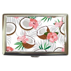 Seamless Pattern Coconut Piece Palm Leaves With Pink Hibiscus Cigarette Money Case by Apen