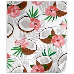 Seamless Pattern Coconut Piece Palm Leaves With Pink Hibiscus Canvas 8  X 10  by Apen