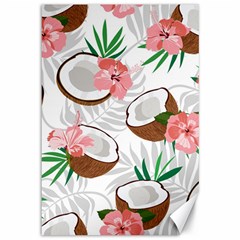 Seamless Pattern Coconut Piece Palm Leaves With Pink Hibiscus Canvas 12  X 18  by Apen