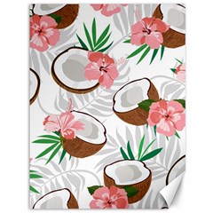 Seamless Pattern Coconut Piece Palm Leaves With Pink Hibiscus Canvas 36  X 48  by Apen