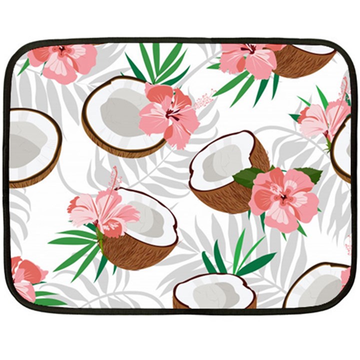 Seamless Pattern Coconut Piece Palm Leaves With Pink Hibiscus Fleece Blanket (Mini)