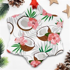 Seamless Pattern Coconut Piece Palm Leaves With Pink Hibiscus Snowflake Ornament (two Sides) by Apen