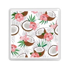 Seamless Pattern Coconut Piece Palm Leaves With Pink Hibiscus Memory Card Reader (square) by Apen