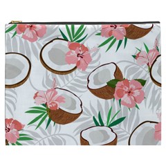 Seamless Pattern Coconut Piece Palm Leaves With Pink Hibiscus Cosmetic Bag (xxxl) by Apen