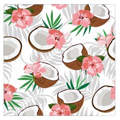 Seamless Pattern Coconut Piece Palm Leaves With Pink Hibiscus Square Satin Scarf (36  X 36 ) by Apen