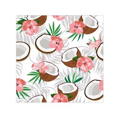 Seamless Pattern Coconut Piece Palm Leaves With Pink Hibiscus Square Satin Scarf (30  X 30 ) by Apen