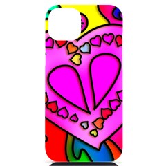 Stained Glass Love Heart Iphone 14 Plus Black Uv Print Case by Apen