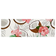 Seamless Pattern Coconut Piece Palm Leaves With Pink Hibiscus Banner And Sign 9  X 3  by Apen