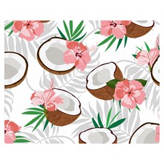 Seamless Pattern Coconut Piece Palm Leaves With Pink Hibiscus Premium Plush Fleece Blanket (medium) by Apen