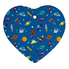 Space Rocket Solar System Pattern Heart Ornament (two Sides) by Apen