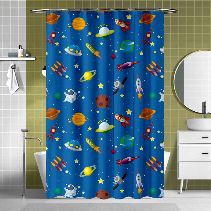 Space Rocket Solar System Pattern Shower Curtain 48  x 72  (Small) 