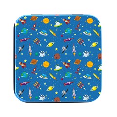 Space Rocket Solar System Pattern Square Metal Box (black) by Apen