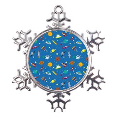 Space Rocket Solar System Pattern Metal Large Snowflake Ornament