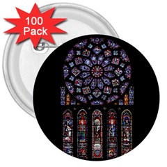 Chartres Cathedral Notre Dame De Paris Stained Glass 3  Buttons (100 Pack)  by Maspions