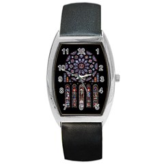 Chartres Cathedral Notre Dame De Paris Stained Glass Barrel Style Metal Watch by Maspions