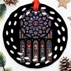 Chartres Cathedral Notre Dame De Paris Stained Glass Round Filigree Ornament (two Sides) by Maspions