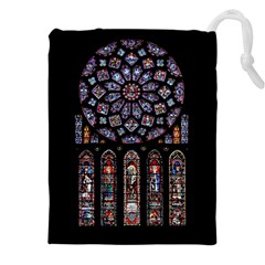 Chartres Cathedral Notre Dame De Paris Stained Glass Drawstring Pouch (4xl) by Maspions