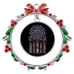 Chartres Cathedral Notre Dame De Paris Stained Glass Metal X mas Wreath Ribbon Ornament