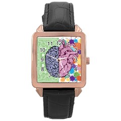 Brain Heart Balance Emotion Rose Gold Leather Watch  by Maspions