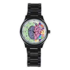 Brain Heart Balance Emotion Stainless Steel Round Watch