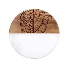 Brain Heart Balance Emotion Classic Marble Wood Coaster (round) 