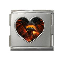 Dragon Fire Fantasy Art Mega Link Heart Italian Charm (18mm)