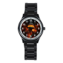 Dragon Fire Fantasy Art Stainless Steel Round Watch