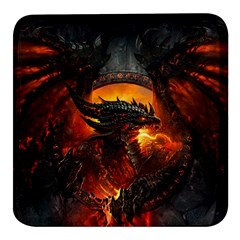 Dragon Fire Fantasy Art Square Glass Fridge Magnet (4 Pack) by Maspions