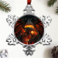 Dragon Fire Fantasy Art Metal Small Snowflake Ornament by Maspions