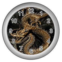 Fantasy Dragon Pentagram Wall Clock (silver)