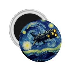 Spaceship Starry Night Van Gogh Painting 2 25  Magnets