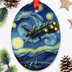 Spaceship Starry Night Van Gogh Painting Ornament (oval)