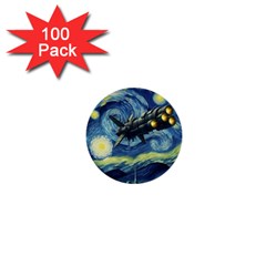 Spaceship Starry Night Van Gogh Painting 1  Mini Buttons (100 Pack) 