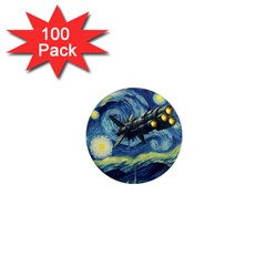 Spaceship Starry Night Van Gogh Painting 1  Mini Magnets (100 Pack)  by Maspions