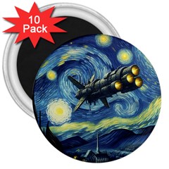 Spaceship Starry Night Van Gogh Painting 3  Magnets (10 Pack) 