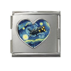 Spaceship Starry Night Van Gogh Painting Mega Link Heart Italian Charm (18mm)