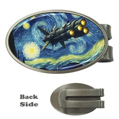 Spaceship Starry Night Van Gogh Painting Money Clips (oval)  by Maspions