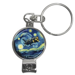 Spaceship Starry Night Van Gogh Painting Nail Clippers Key Chain