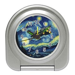 Spaceship Starry Night Van Gogh Painting Travel Alarm Clock