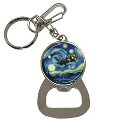 Spaceship Starry Night Van Gogh Painting Bottle Opener Key Chain by Maspions