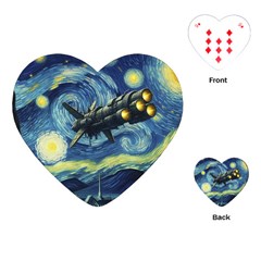 Spaceship Starry Night Van Gogh Painting Playing Cards Single Design (heart)